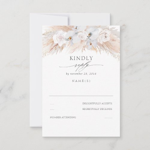 White Orchids and Roses Dried Pampas Wedding RSVP