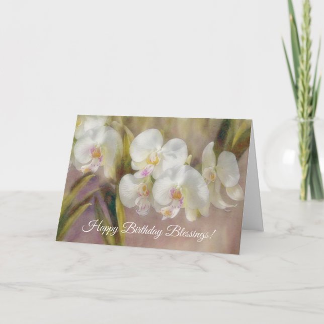 White Orchids Art Flowers Faith Birthday Card (Front)
