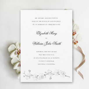 White Orchids Art Formal Traditional Wedding Invitation