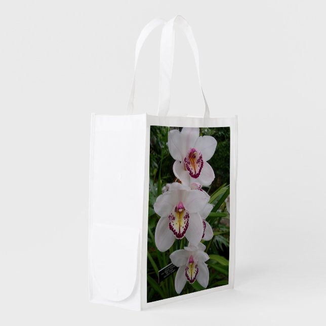 White Orchids Beautiful Tropical Flowers Grocery Bag (Front Side)