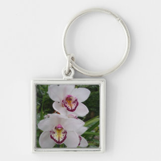 White Orchids Beautiful Tropical Flowers Keychain