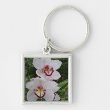 White Orchids Beautiful Tropical Flowers Keychain by mlewallpapers at Zazzle
