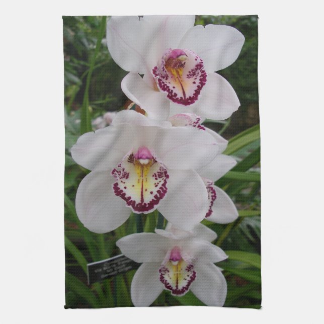 White Orchids Beautiful Tropical Flowers Kitchen Towel (Vertical)