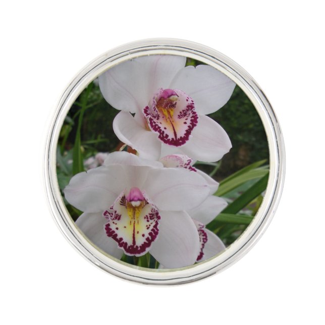 White Orchids Beautiful Tropical Flowers Lapel Pin (Front)