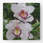 White Orchids Beautiful Tropical Flowers Square Wall Clock