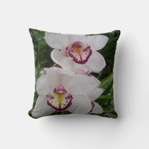 White Orchids Beautiful Tropical Flowers Throw Pillow