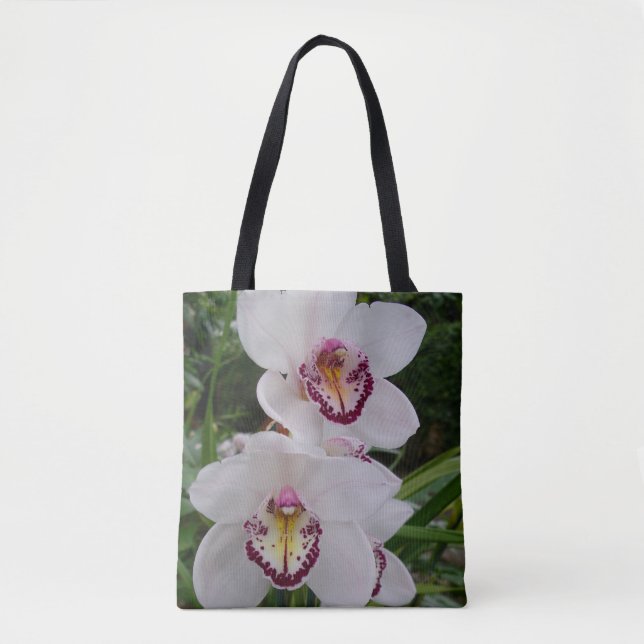 White Orchids Beautiful Tropical Flowers Tote Bag (Front)