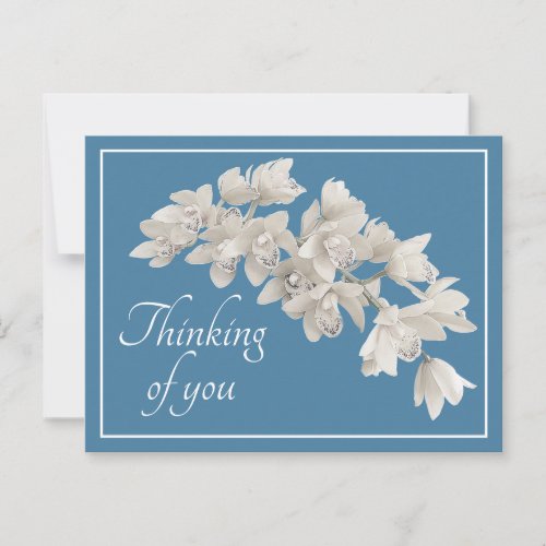 White Orchids Blue Background Thinking of You Postcard