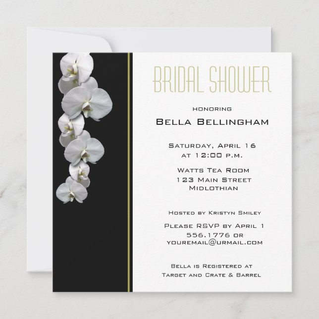 White Orchids Bridal Shower Invitation (Front)