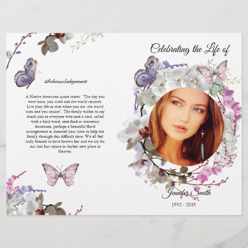 White Orchids Butterfly Funeral Program Flyer