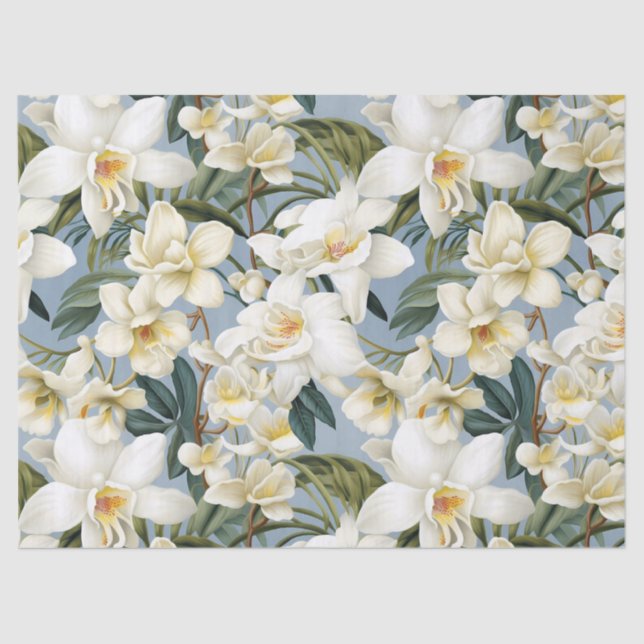 White Orchids Decoupage  Tissue Paper (Front)