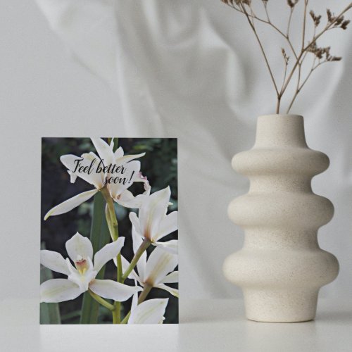 White Orchids Floral Get Well Card