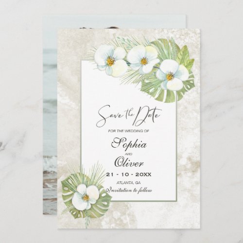  White Orchids Floral Photo Wedding Save The Date