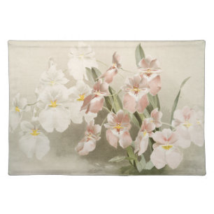 White Orchids Flower Vintage Old Illustration Cloth Placemat