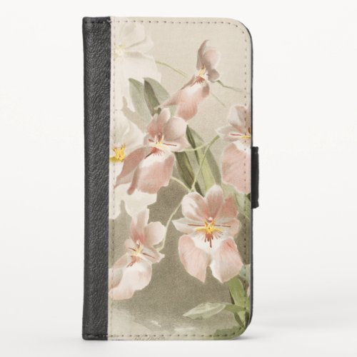 White Orchids Flower Vintage Old Illustration iPhone XS Wallet Case