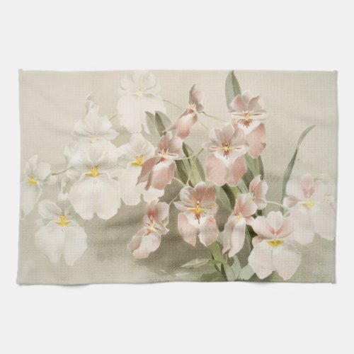 White Orchids Flower Vintage Old Illustration Kitchen Towel