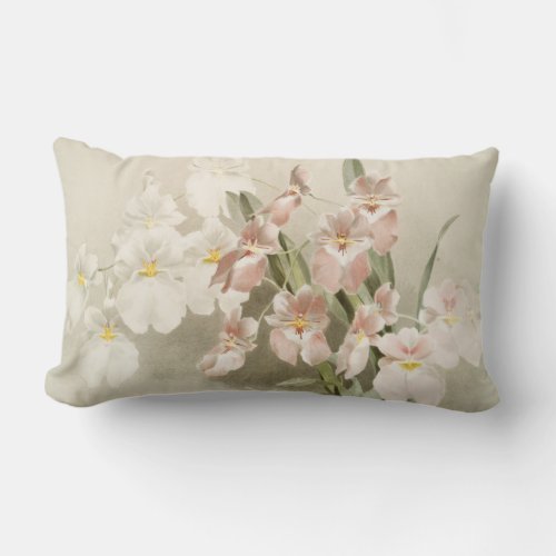 White Orchids Flower Vintage Old Illustration Lumbar Pillow