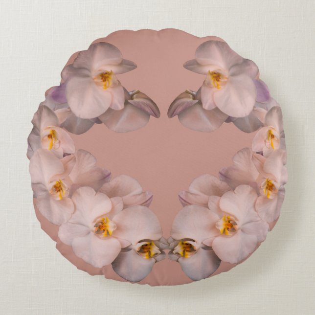White orchids flowers on badge round pillow (Front)