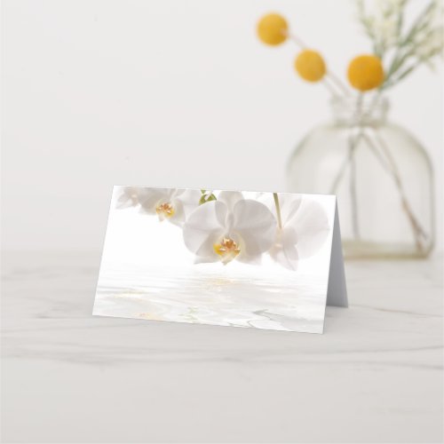 White Orchids Folded Place Card