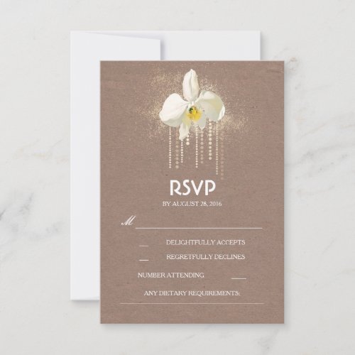White Orchids Gold Glam Wedding RSVP Card - White orchids gold glitter wedding reply cards