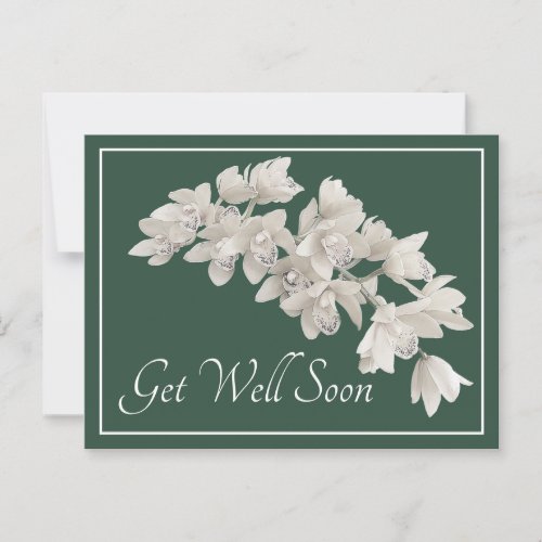 White Orchids Green Background Get Well Soon Postcard