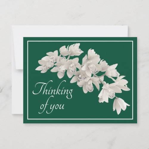White Orchids Green Background Thinking of You Postcard