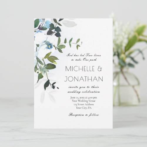 White Orchids Greenery Floral Christian Wedding Invitation