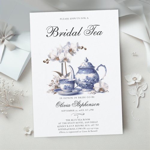  White Orchids Hampton Toile Bridal Tea Shower Invitation