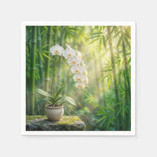 White Orchids in Bamboo Forest Napkins