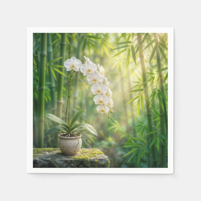 White Orchids in Bamboo Forest Napkins (Front)