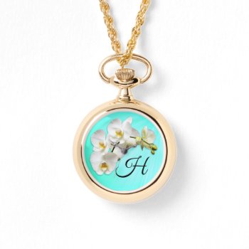 White Orchids Initial Monogram Watch by holiday_store at Zazzle