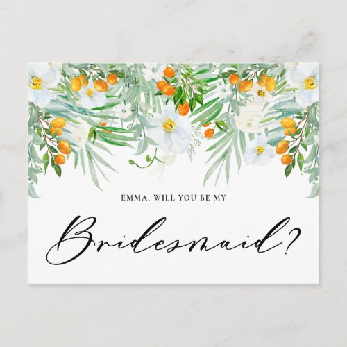 White Orchids  Kumquats Will You Be My Bridesmaid Postcard