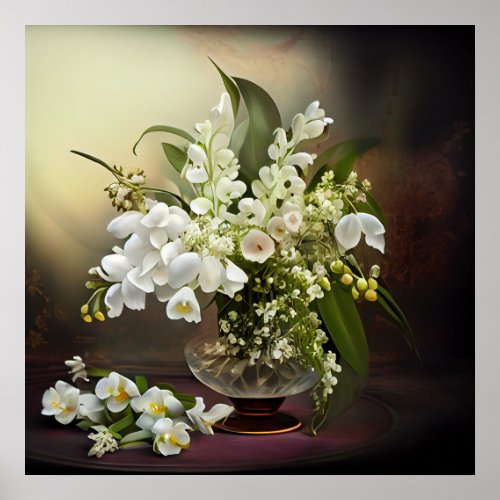 White Orchids Lily o The Valley  Beautiful Bouquet Poster