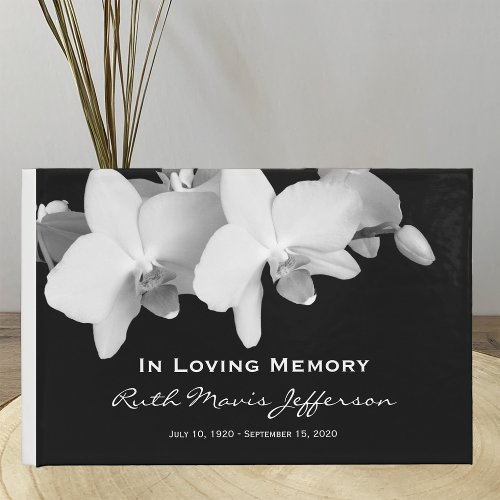 White Orchids Memorial or Funeral Guest Book