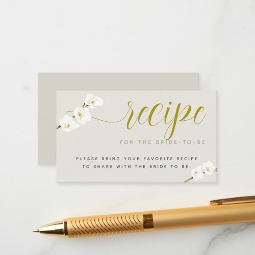 White Orchids Modern Bridal Shower Bring Recipe Enclosure Card