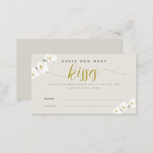 White Orchids Modern Chic How Many Kisses Game Place Card