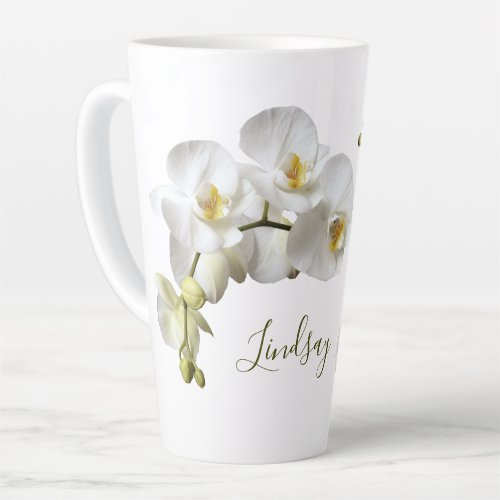 White Orchids Name Template Elegant Gift Latte Mug