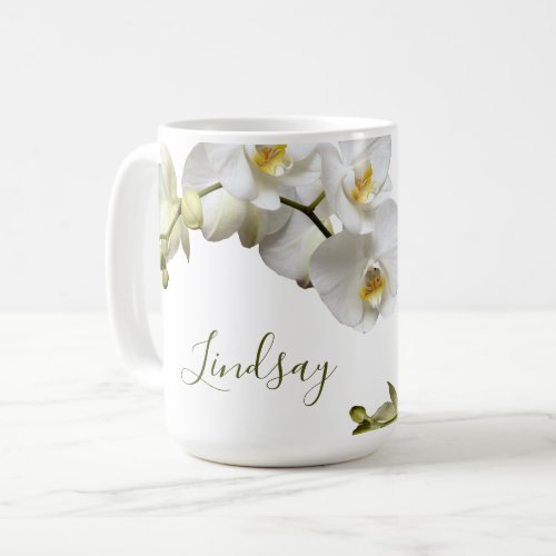 White Orchids Name Template Elegant Gift Mug