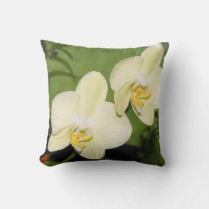 White Orchids on a green background Throw Pillow
