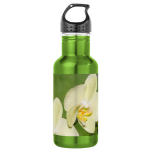 White Orchids on a green background Water Bottle
