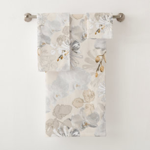 White orchids on a light cream   bath towel set