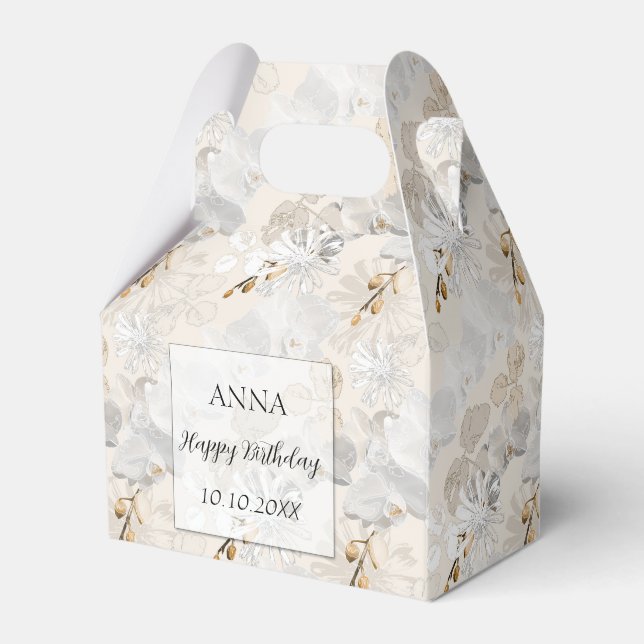 White orchids on a light cream  favor boxes (Front Side)