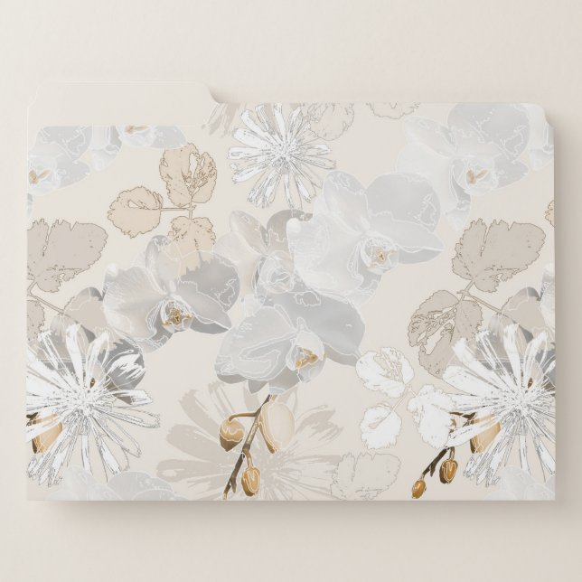 White orchids on a light cream   file folder (Front Left)