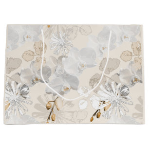 White orchids on a light cream  large gift bag