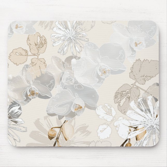 White orchids on a light cream  mouse pad (Front)