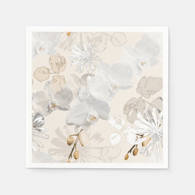 White orchids on a light cream  napkins (Front)