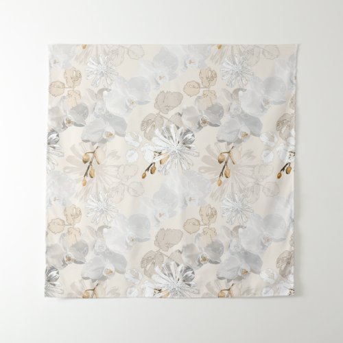 White orchids on a light cream   tapestry