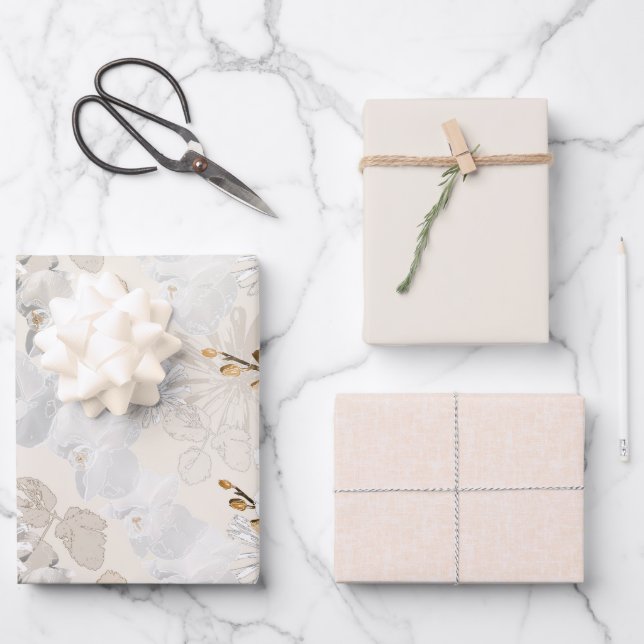 White orchids on a light cream   wrapping paper sheets (Front)