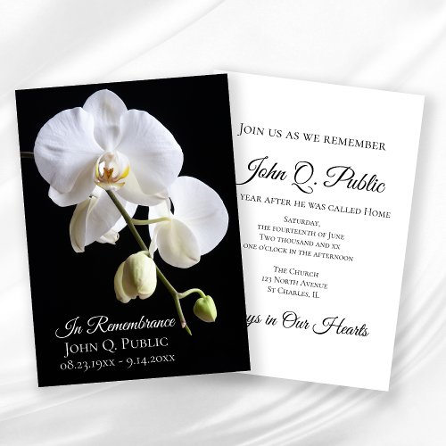 White Orchids on Black Death Anniversary Invitation