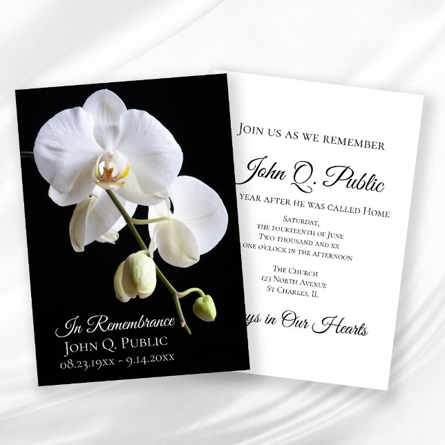 White Orchids on Black Death Anniversary Invitation (Creator Uploaded)